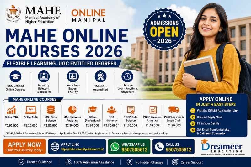 MAHE Online Courses & Fees 2026 MBA, MCA, MSc, BBA, BCom & PGCP - Apply Now